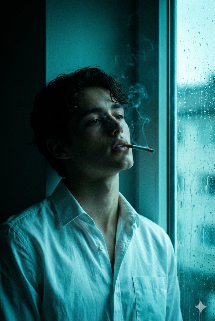 暗室窗边的忧郁青年