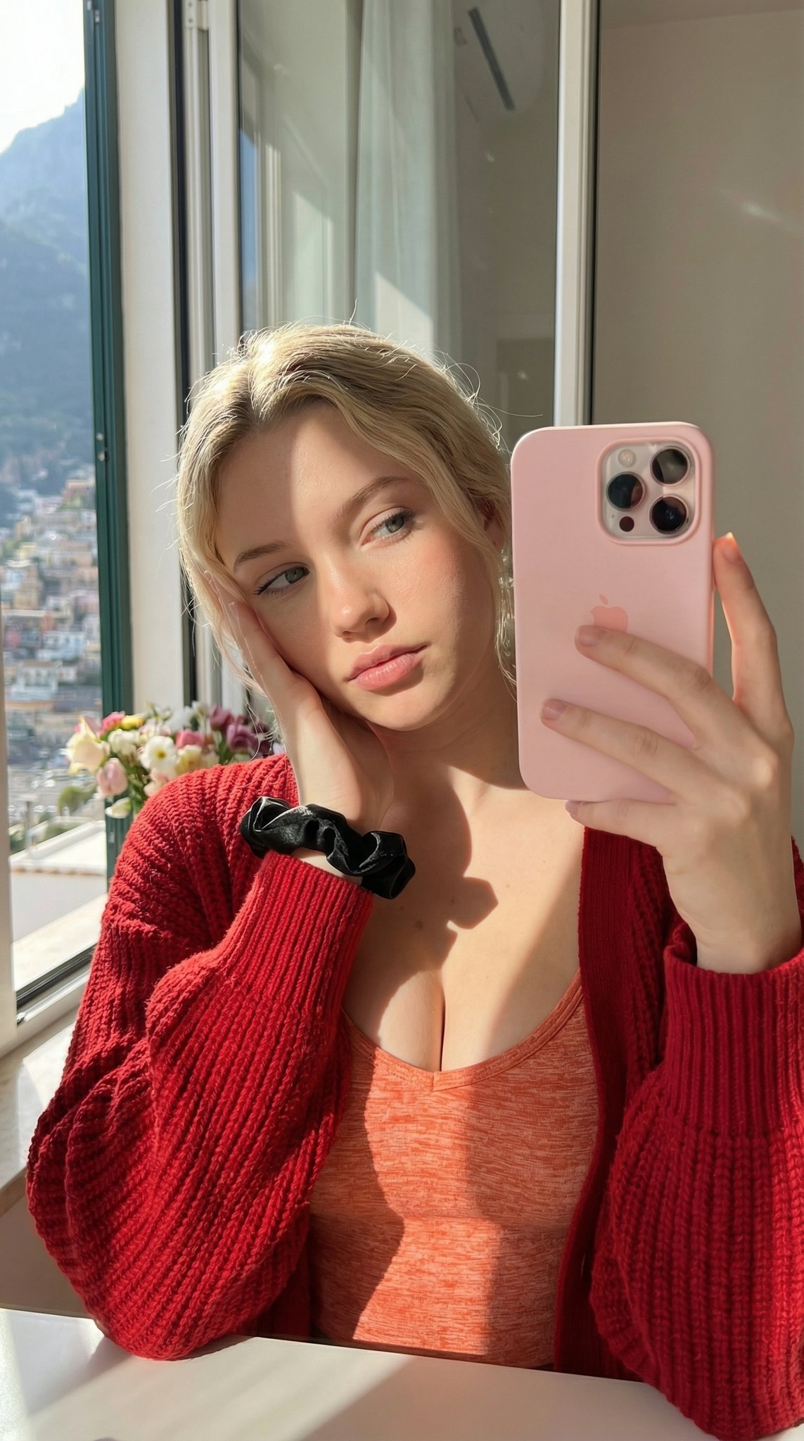 Mirror Selfie with Chunky Knit Cardigan