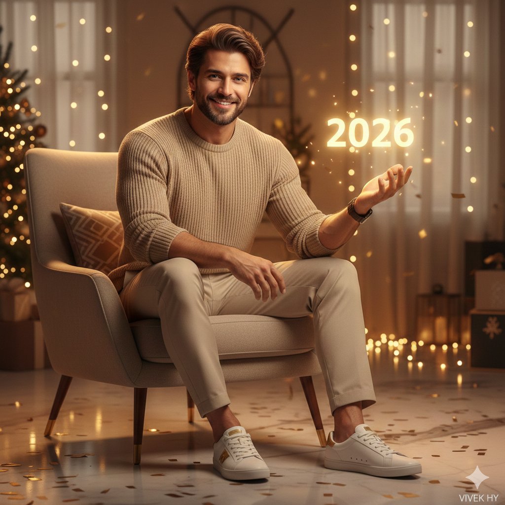 现代节日室内肖像，象征未来年庆祝