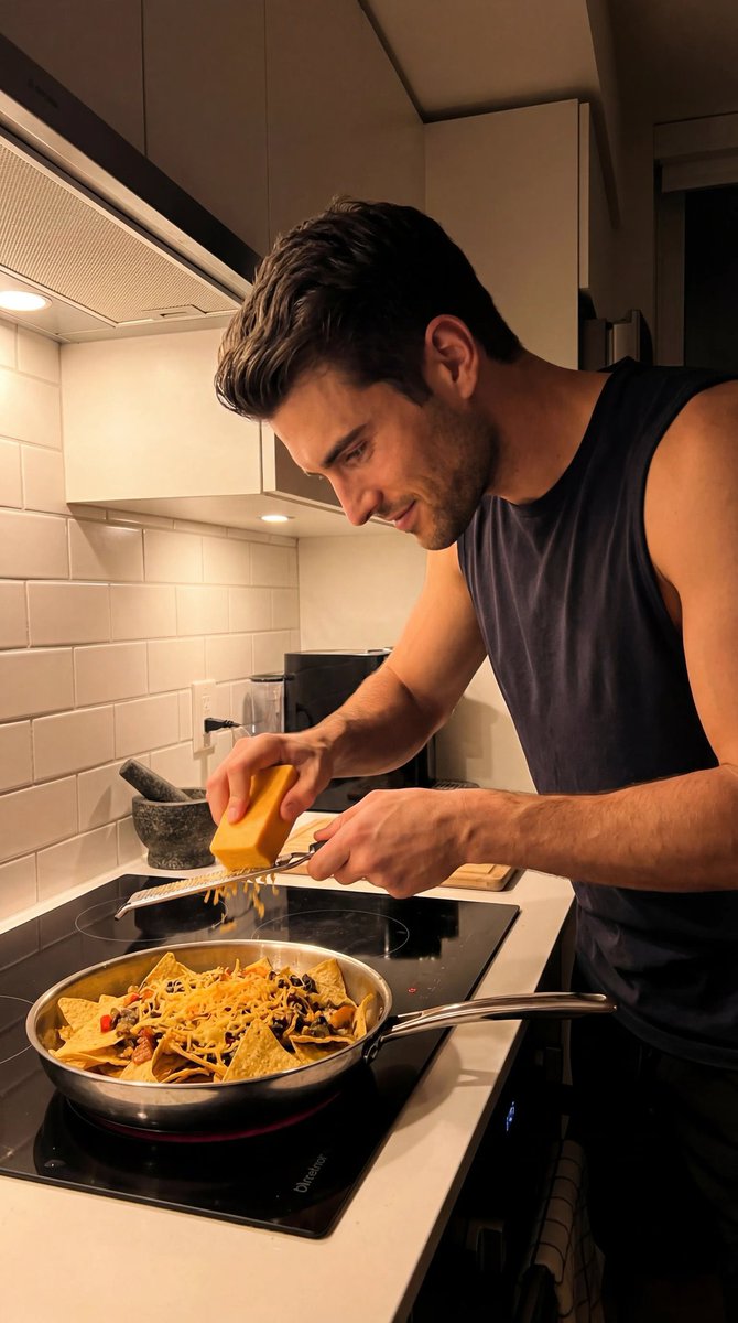 现代家居厨房夜晚烹饪场景