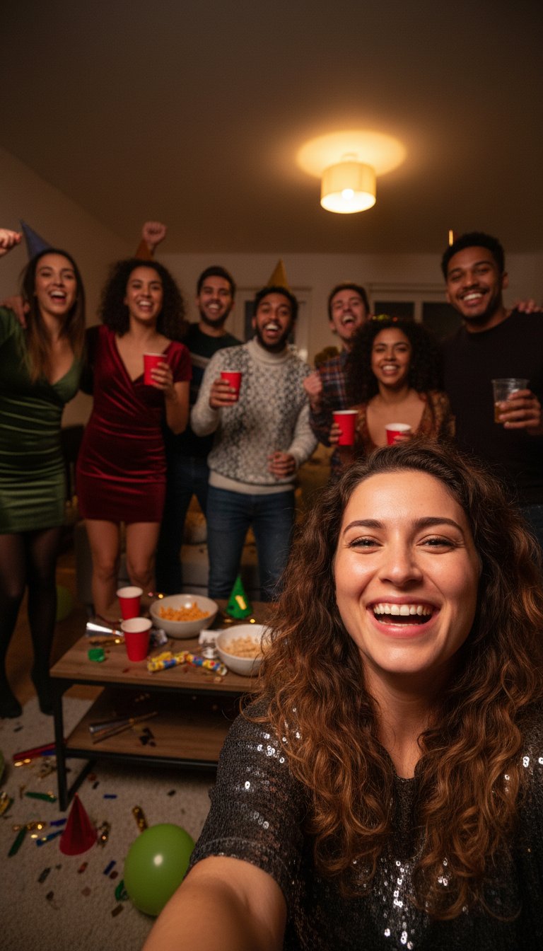 Nano Banana Pro - 新年之夜的朋友群自拍