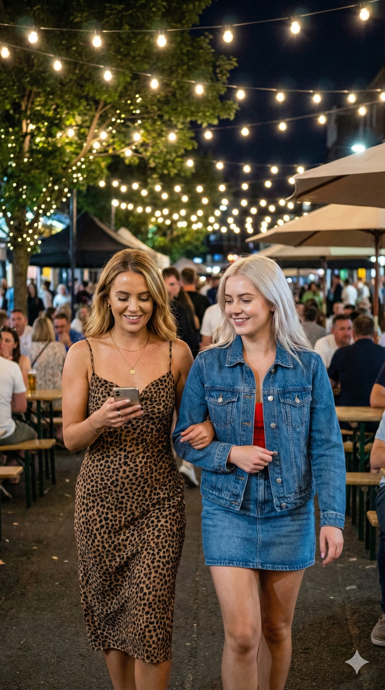两位年轻女性夜晚街头摄影