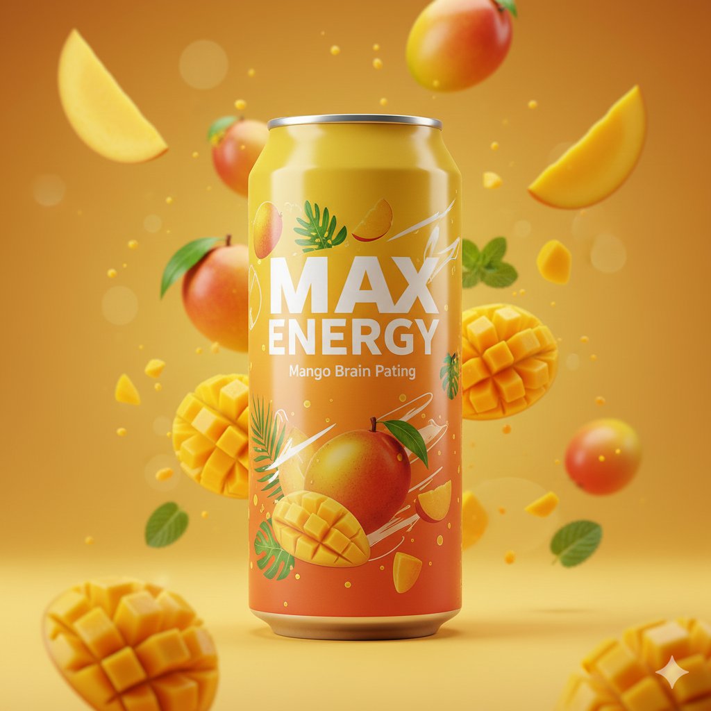 Premium Mango Energy Drink Can Photo