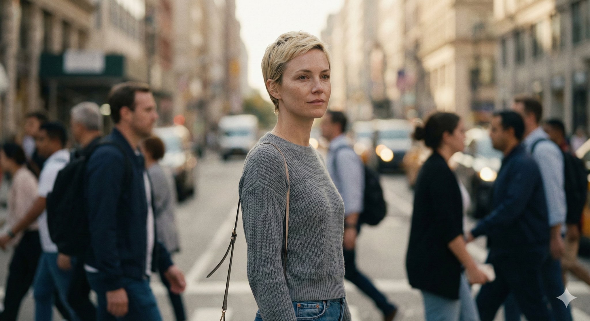 繁忙都市中的静谧情感人像