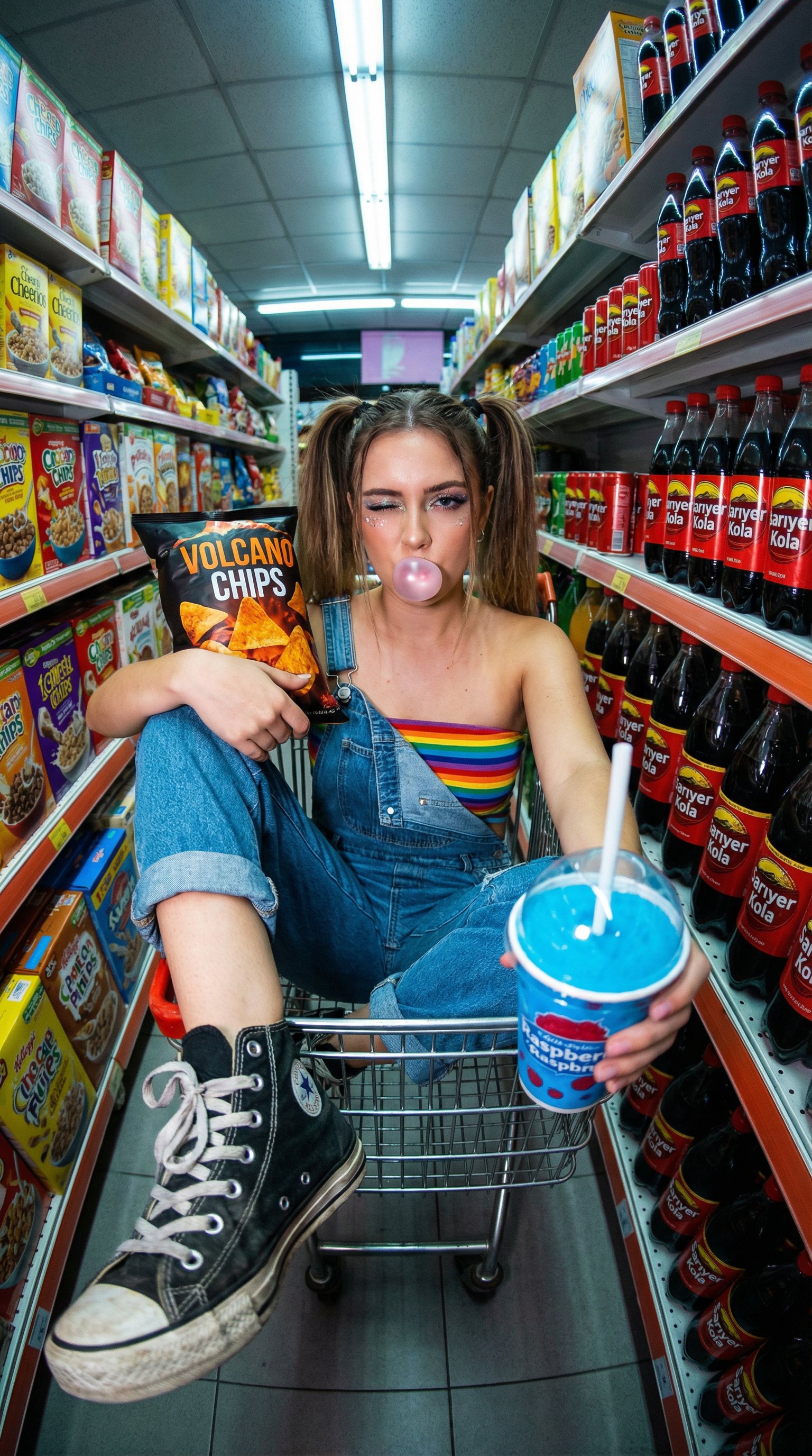 霓虹超市通道的叛逆少女