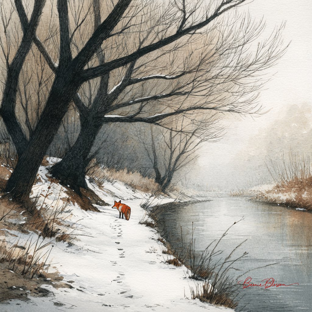 初雪的河边小径