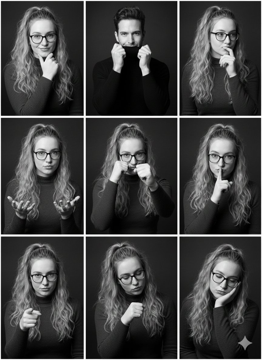 3x3垂直网格中的工作室肖像拼贴