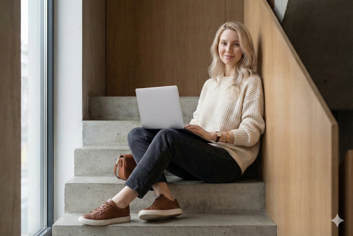 室内楼梯上的女性