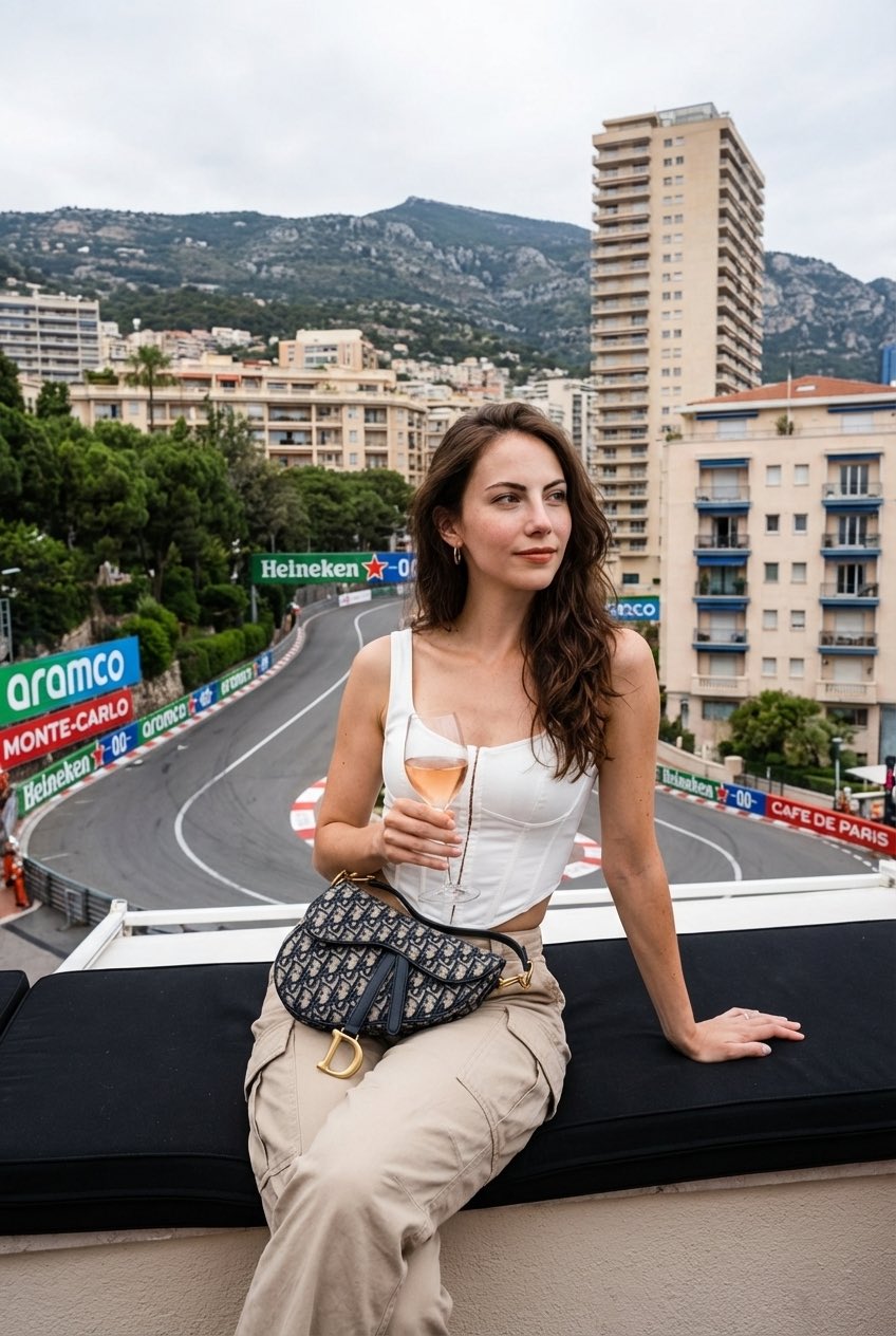 年轻女士在摩纳哥蒙特卡洛屋顶露台