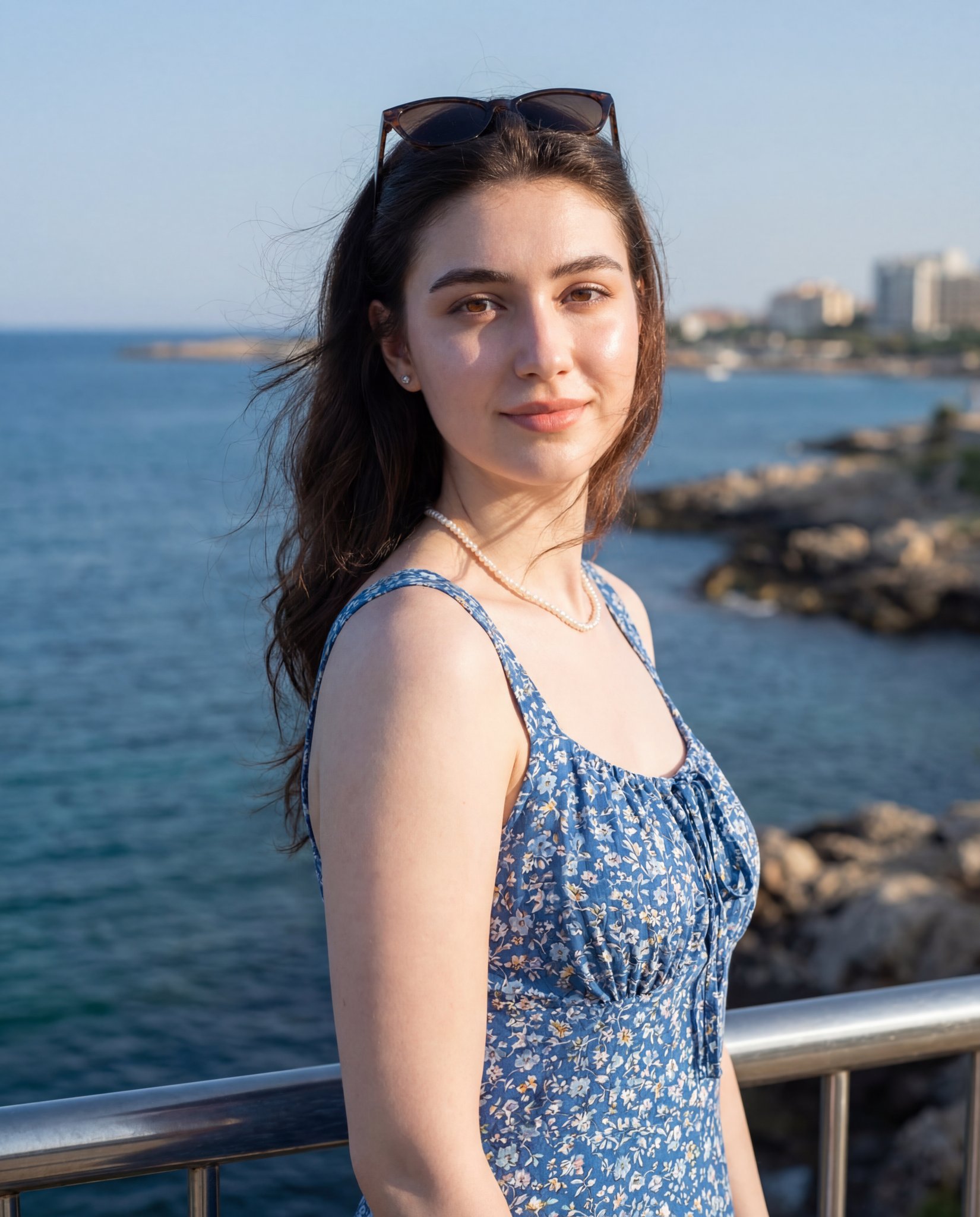 海滨眺望的年轻女性