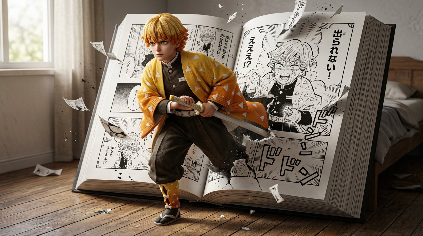 我妻善逸超写实漫画书互动瞬间