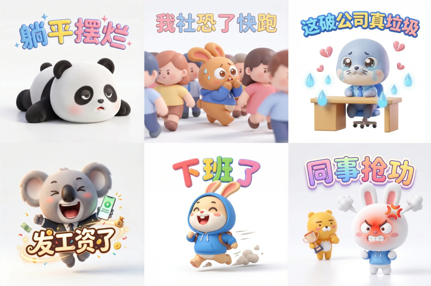 3D卡通风格搞笑表情包模板