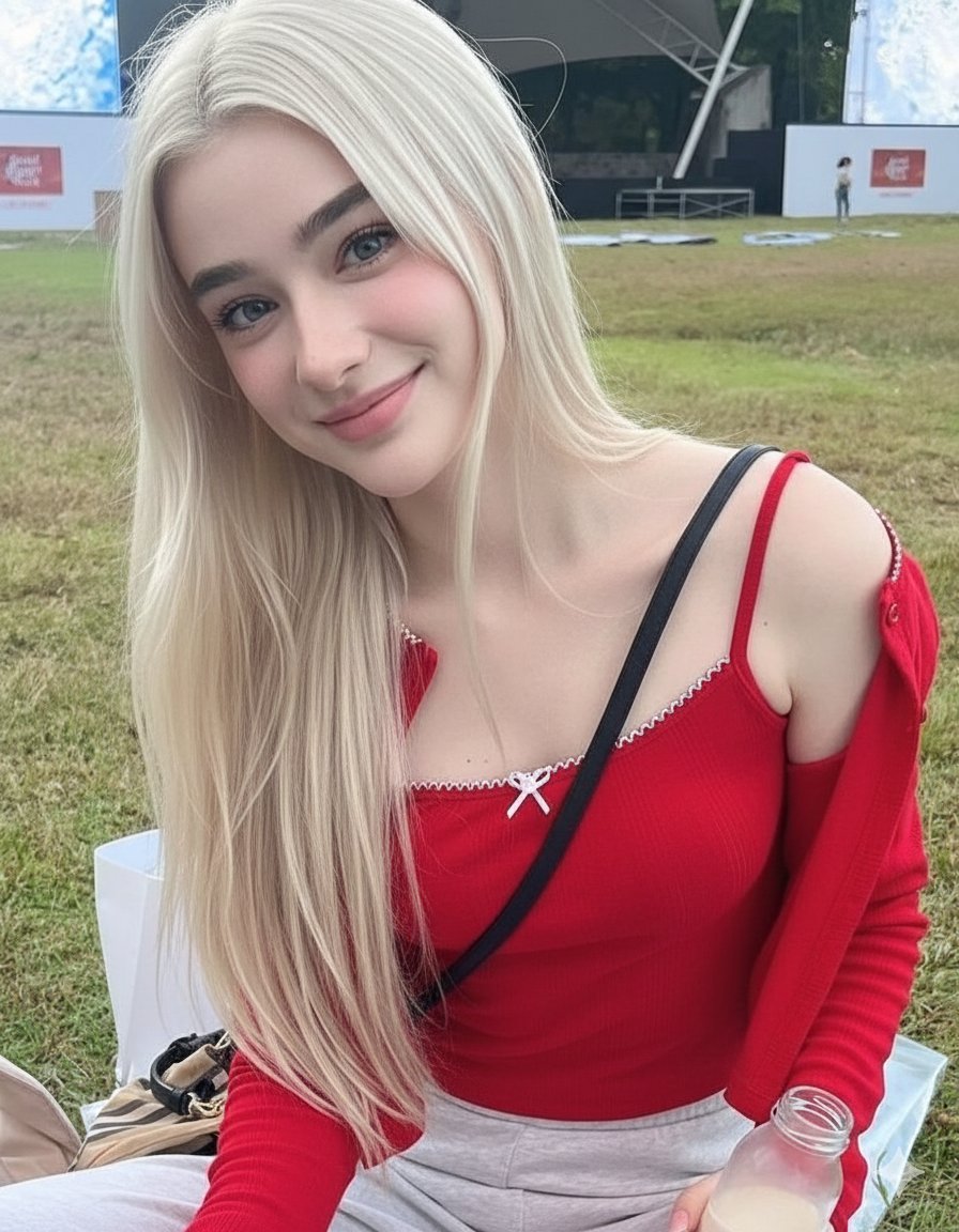 青春草地上的冷饮女孩