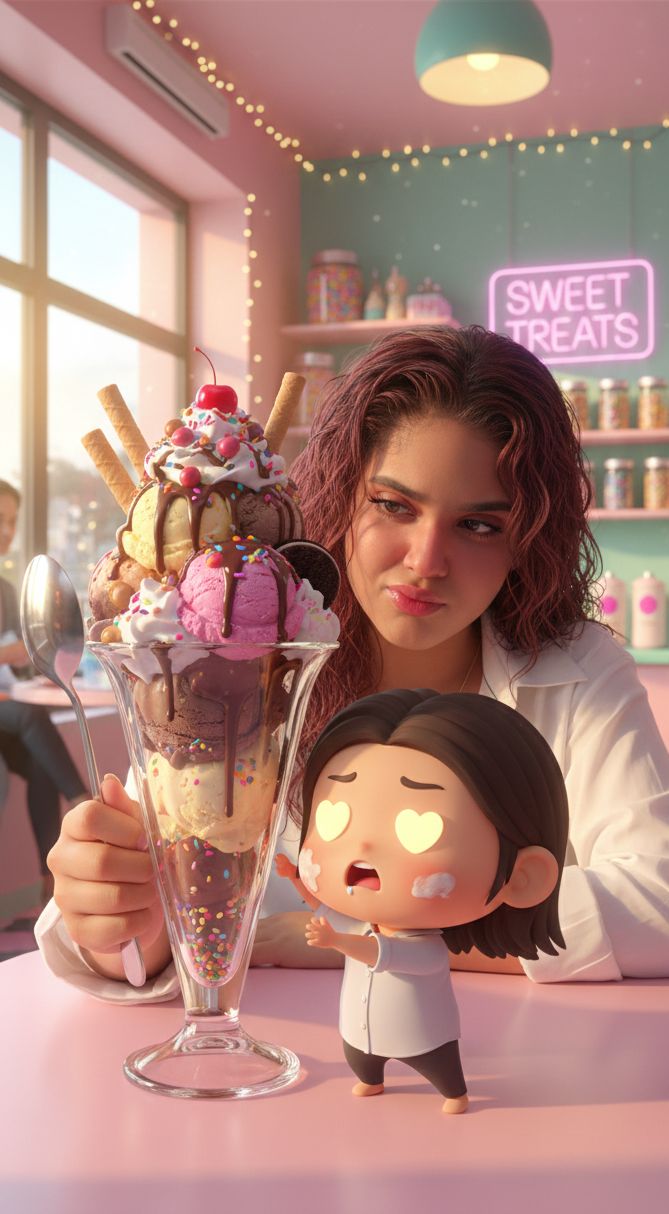 节食中的灵魂：纯糖渴望的3D卡通形象