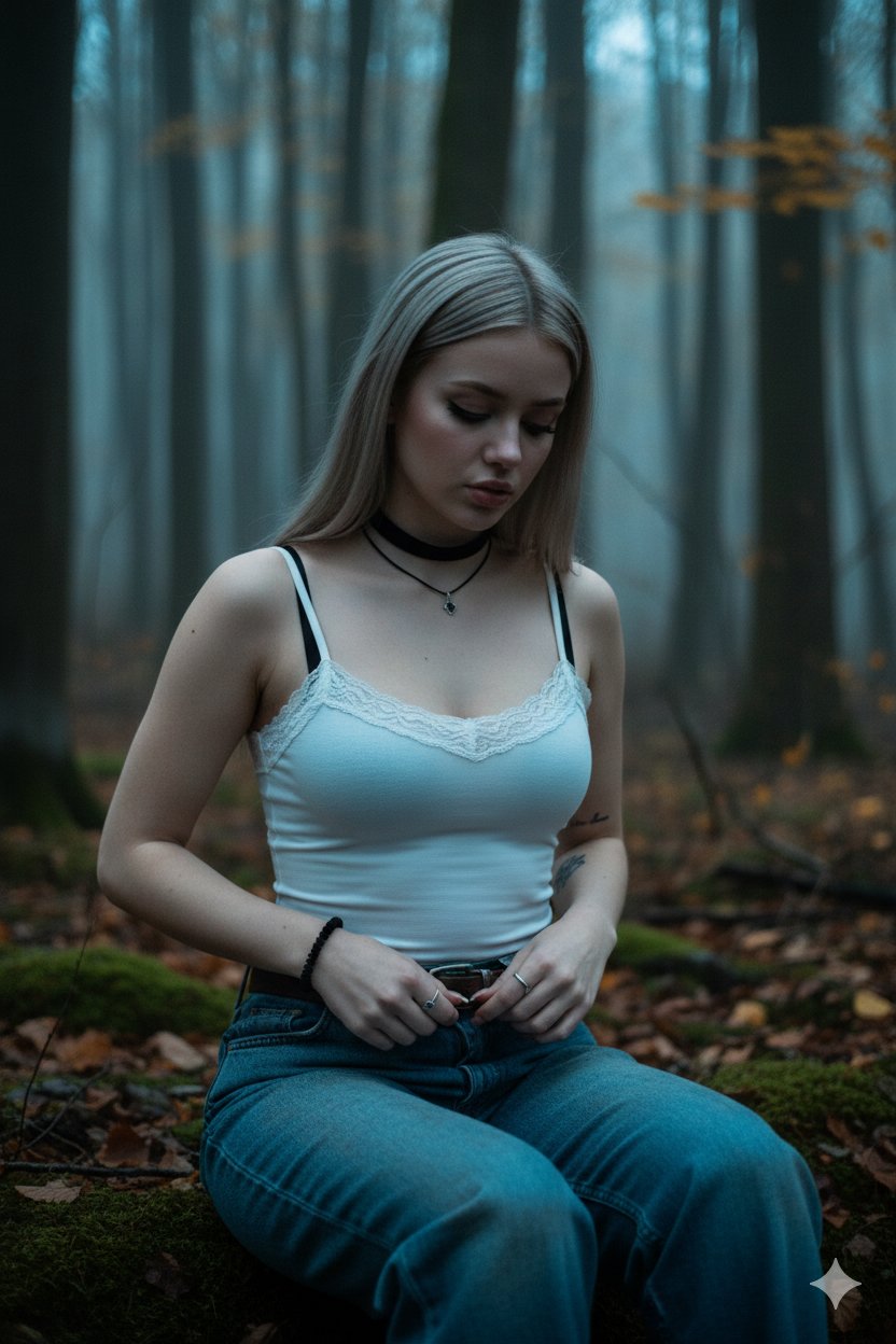 雾中沉思的女子