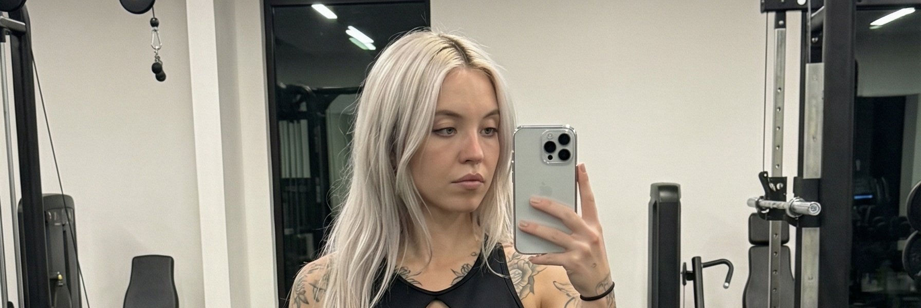 悉尼&middot;斯威尼在现代健身房的自拍