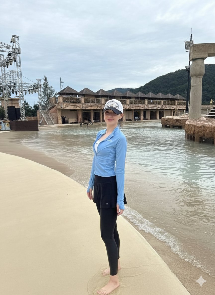 热带水公园波浪池中自信的女性