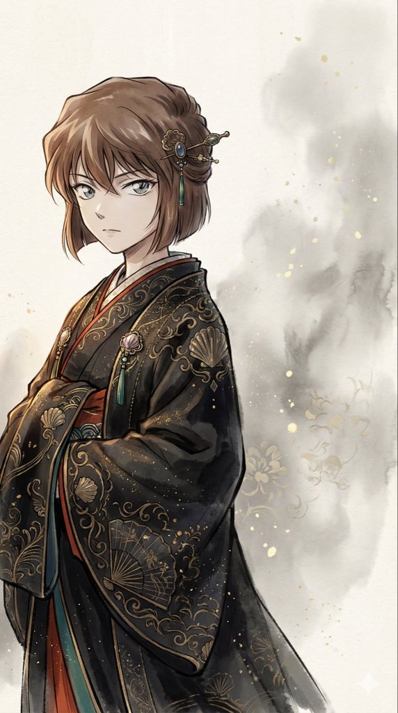 东方水墨与洛可可风格融合的动漫人物插画