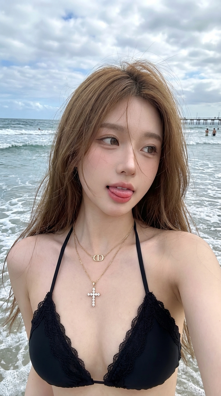 海滩的俏皮自拍瞬间