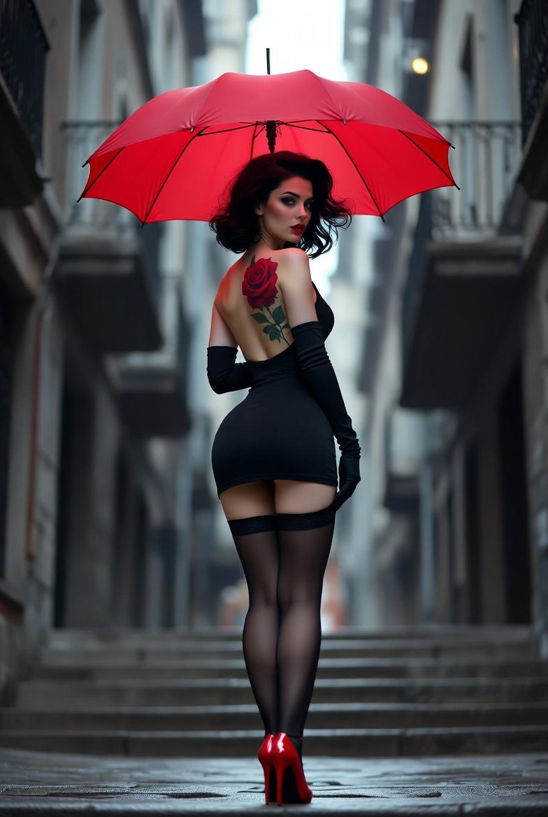 都市楼梯上的女性肖像