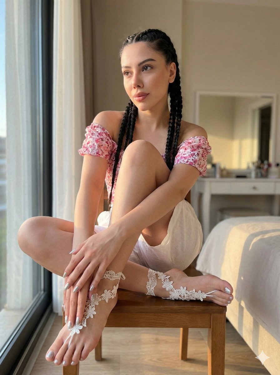 阳光卧室中的优雅少女肖像