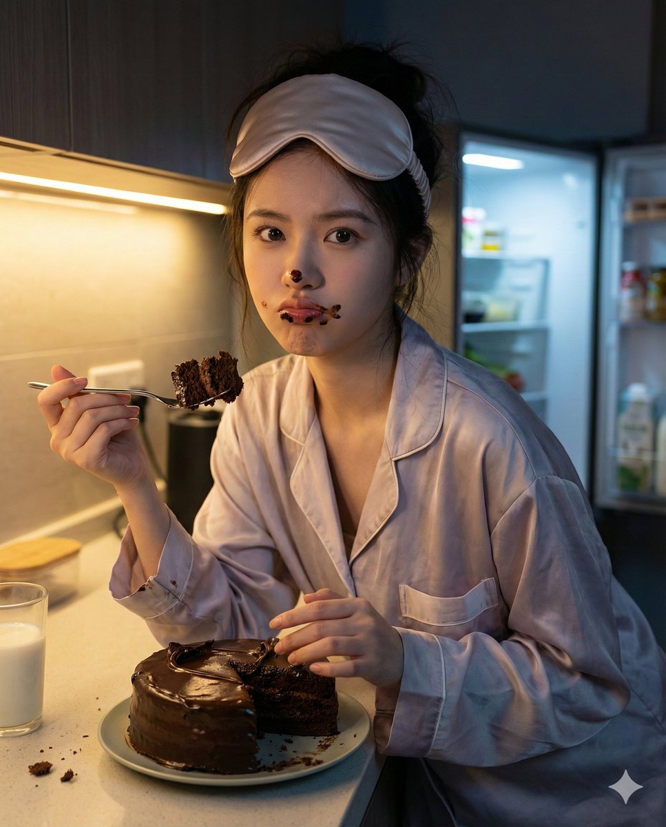 半夜偷吃巧克力的可爱女孩