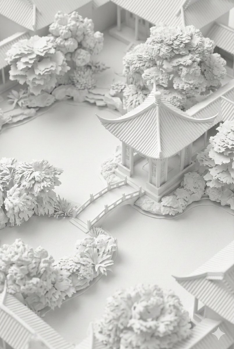 中式园林 白模浮雕