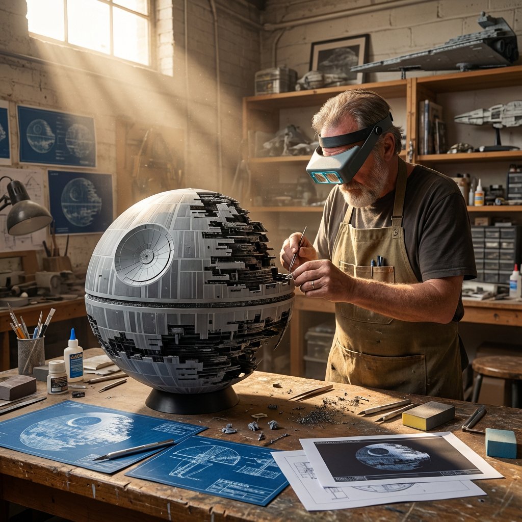 模型制作工作室中的死亡星模型