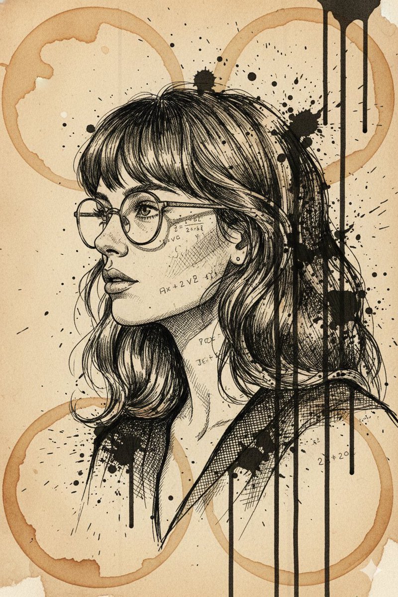 侧脸乱发女性素描