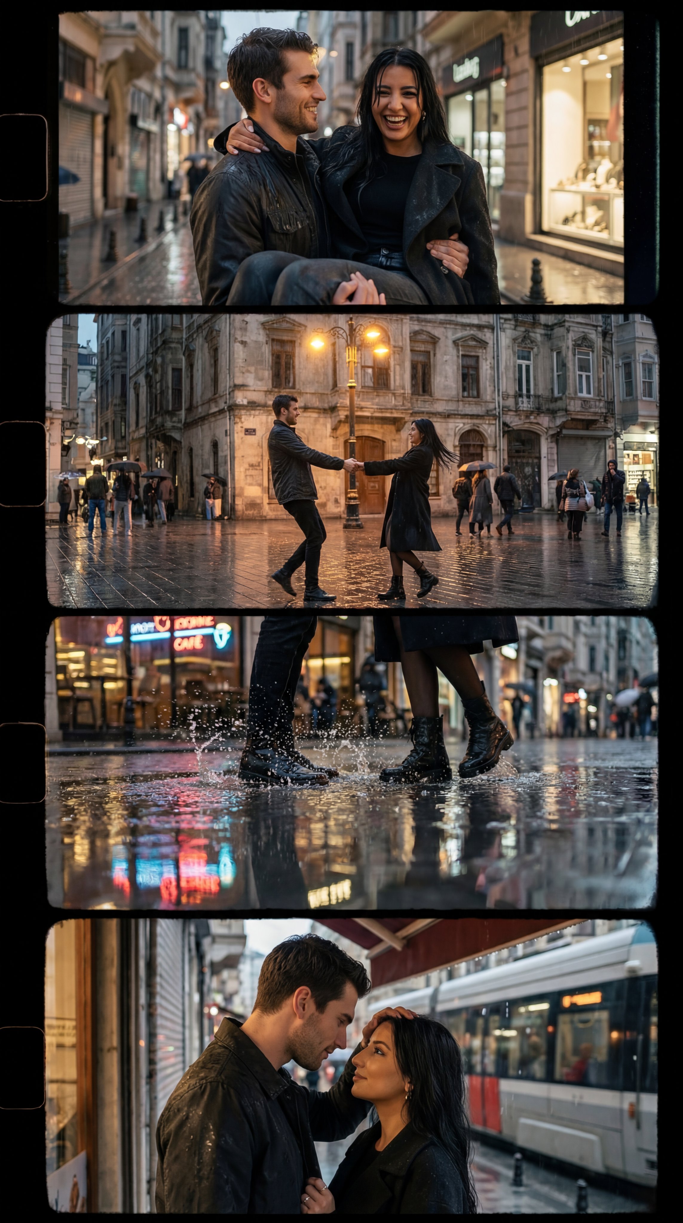 街头雨景情侣故事