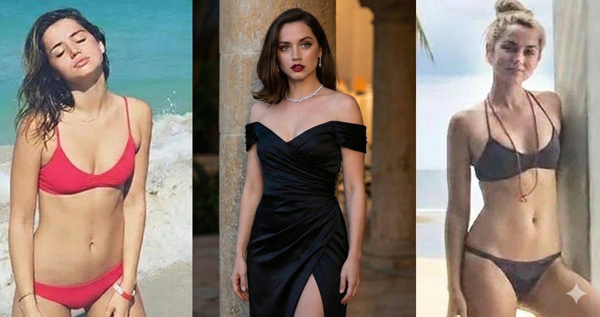 Ana de Armas海滨与晚宴装对比