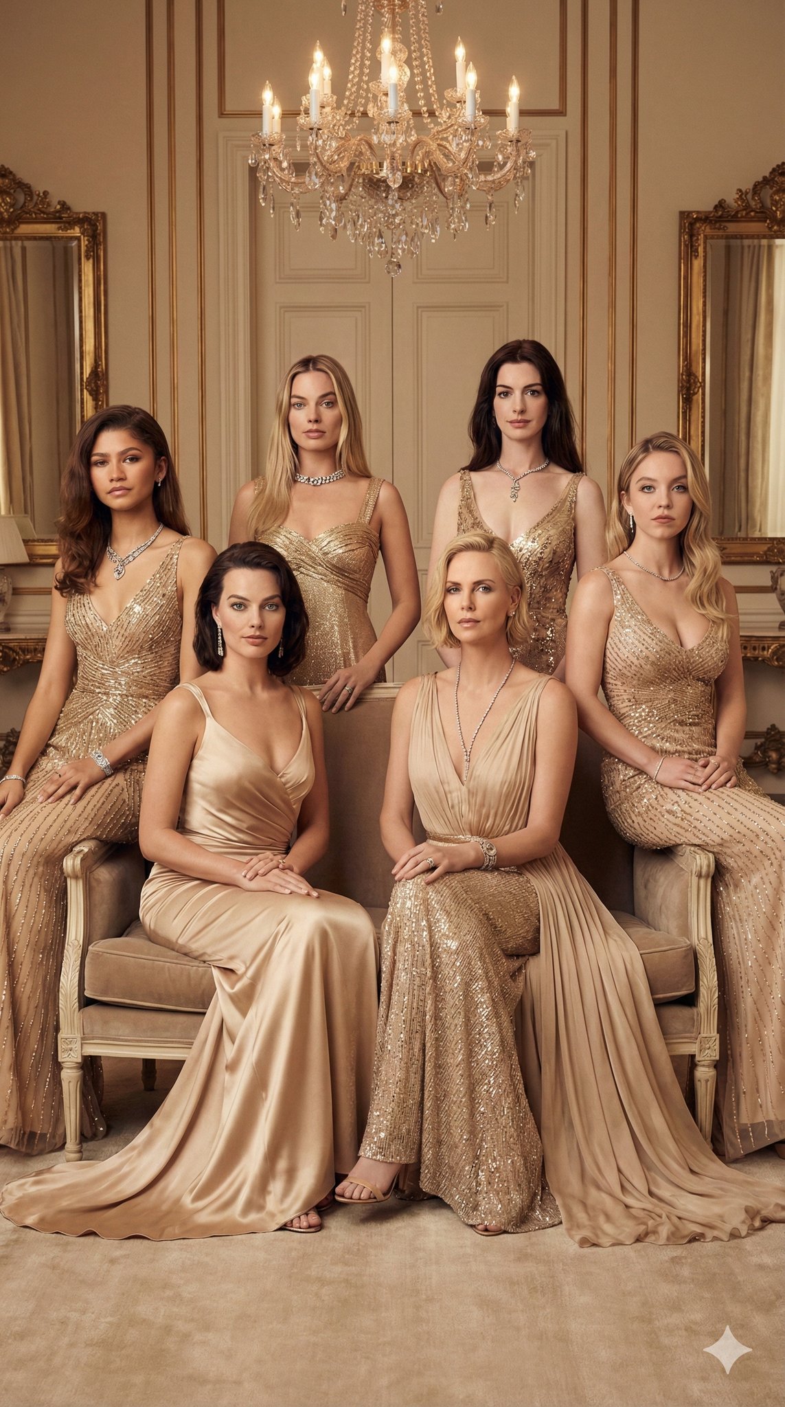 六位好莱坞明星的奢华正式肖像