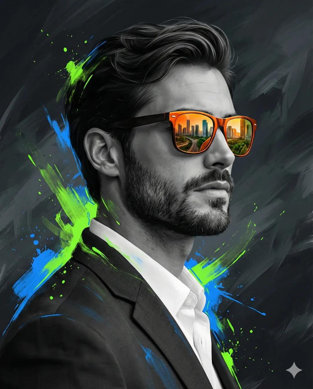 现代黑西装男士侧影