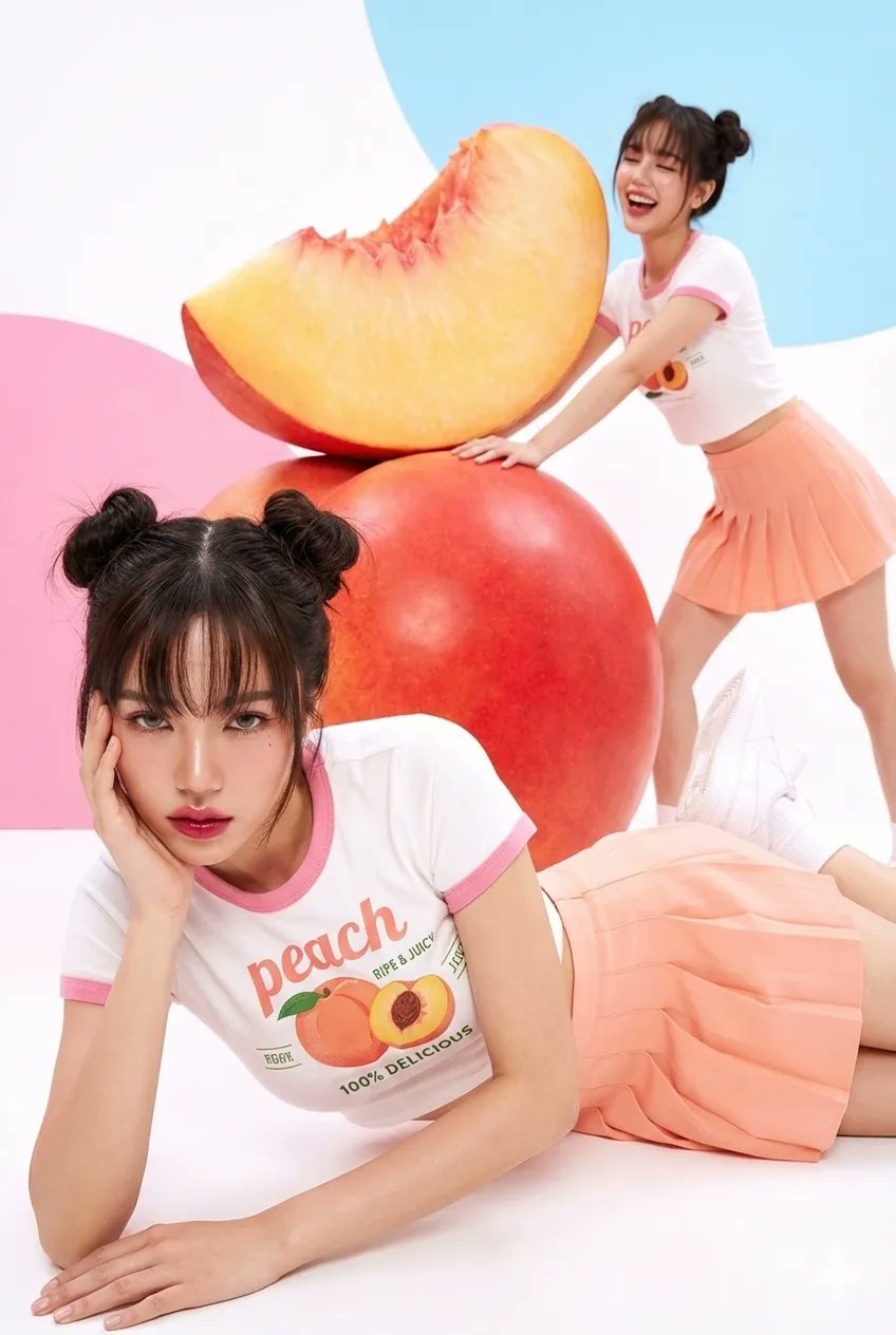 Playful Gemini Women with Oversized Peaches