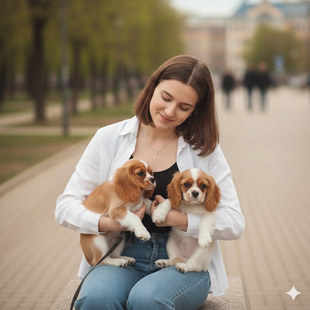 宁静的年轻女性与她的宠物狗