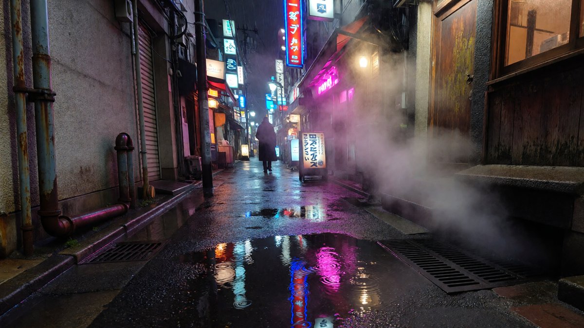 东京雨后夜晚街景