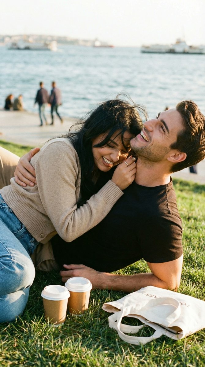 康尼科伊海岸黄昏时刻的甜蜜瞬间