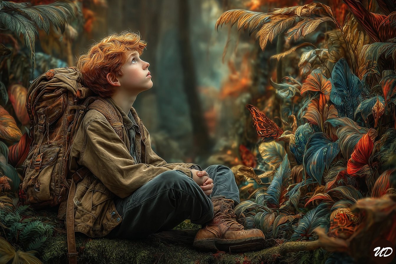 14岁红发男孩丛林探险数字艺术作品
