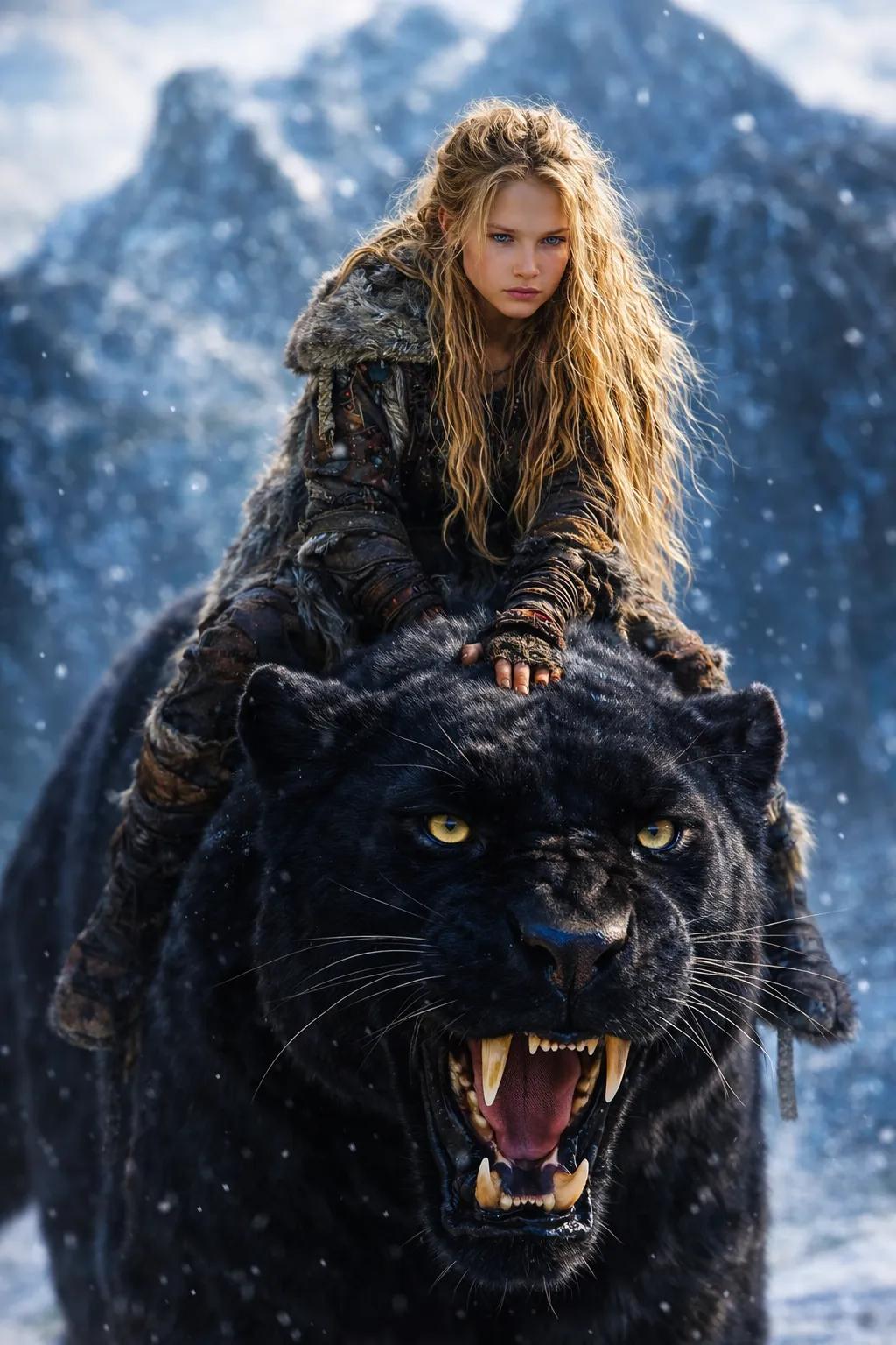 奇幻战士女性骑乘巨狮