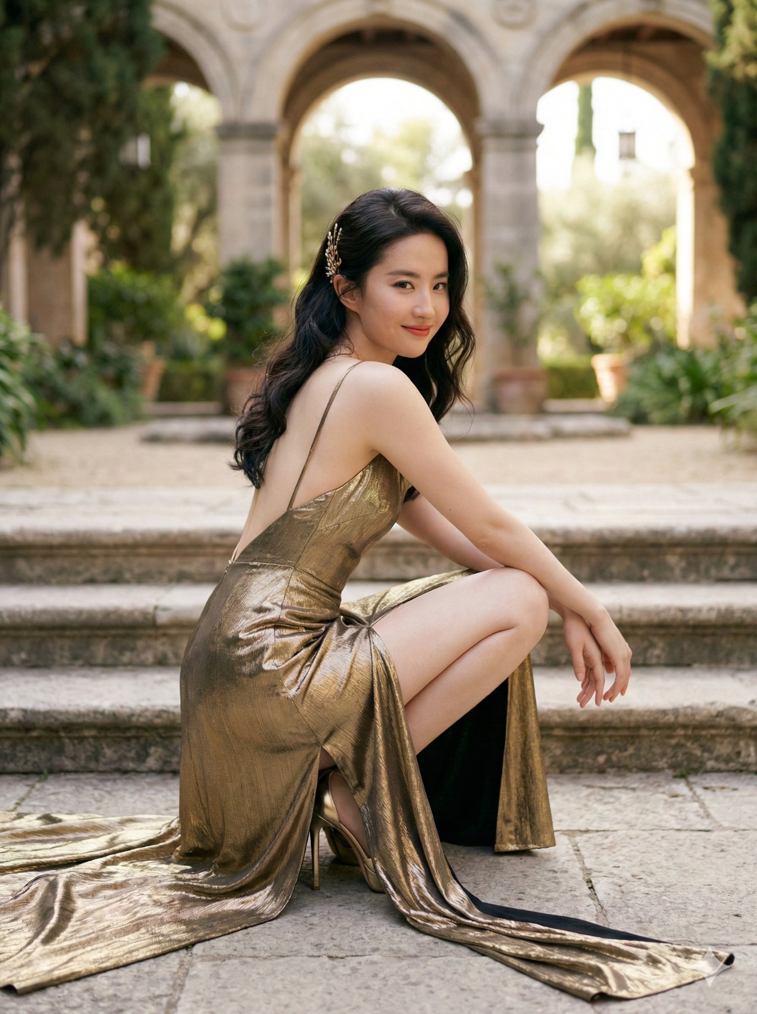 优雅庭院中的美丽女孩