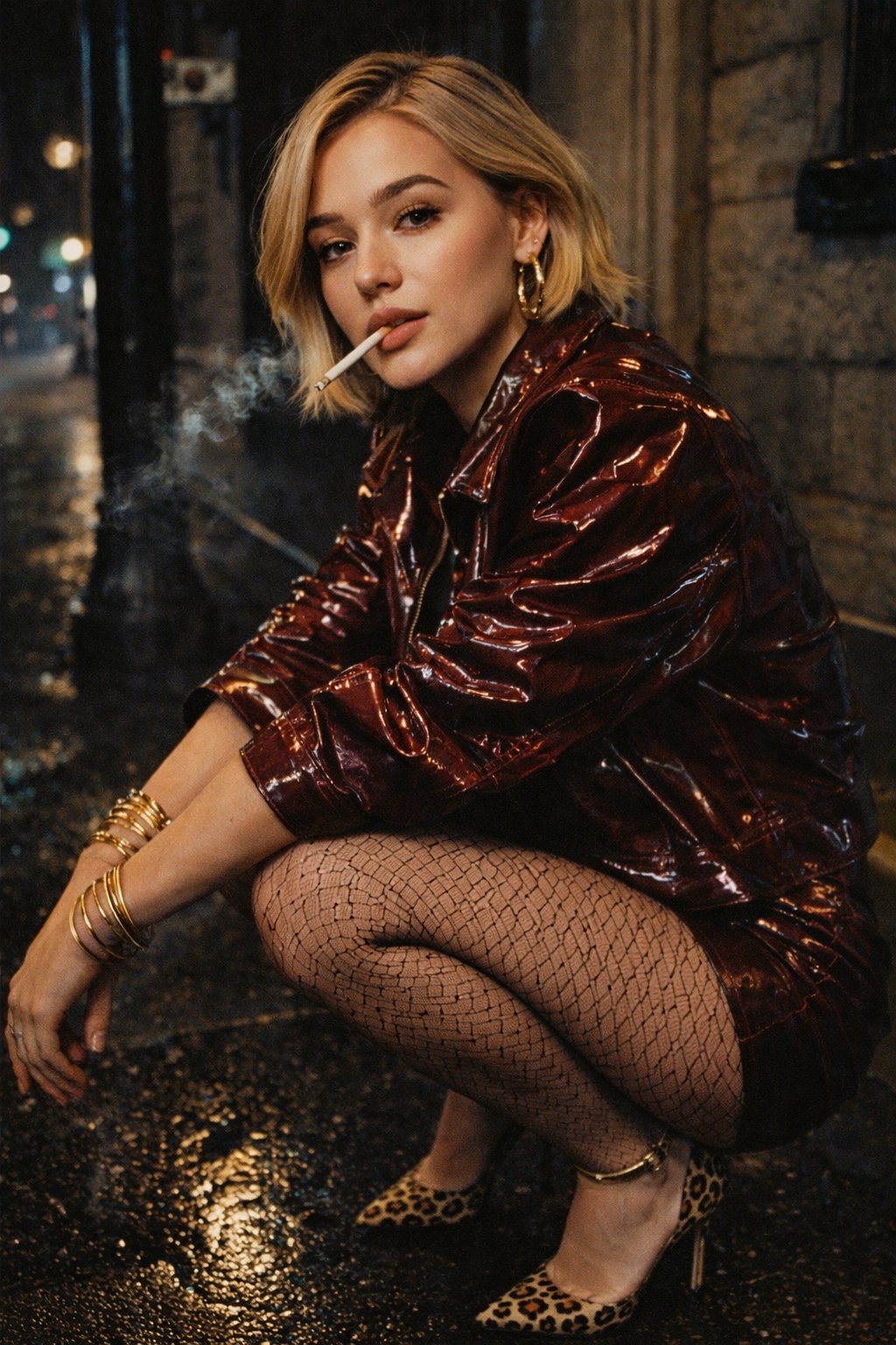 夜晚潮湿城市街道