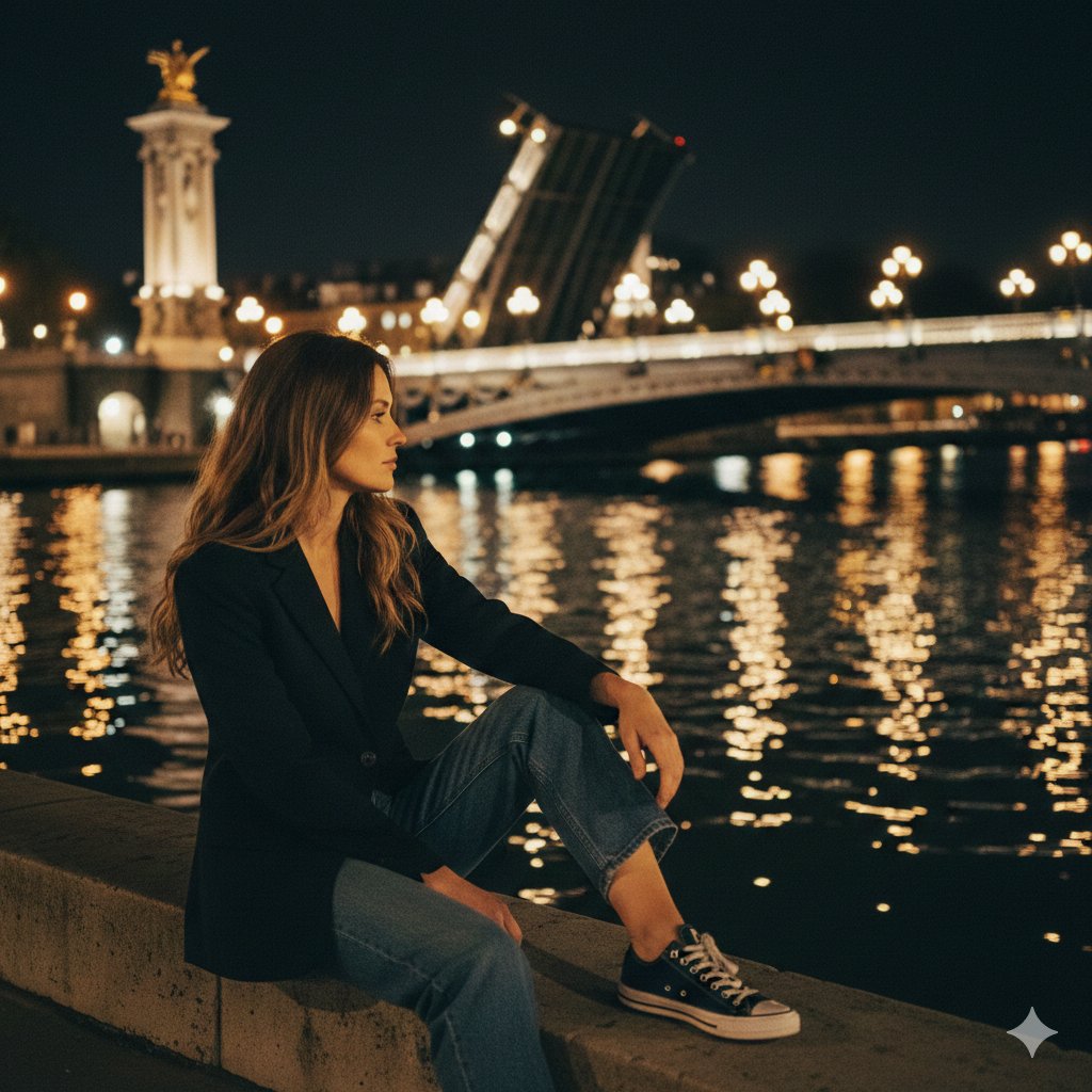 夜景欧洲河畔时尚肖像