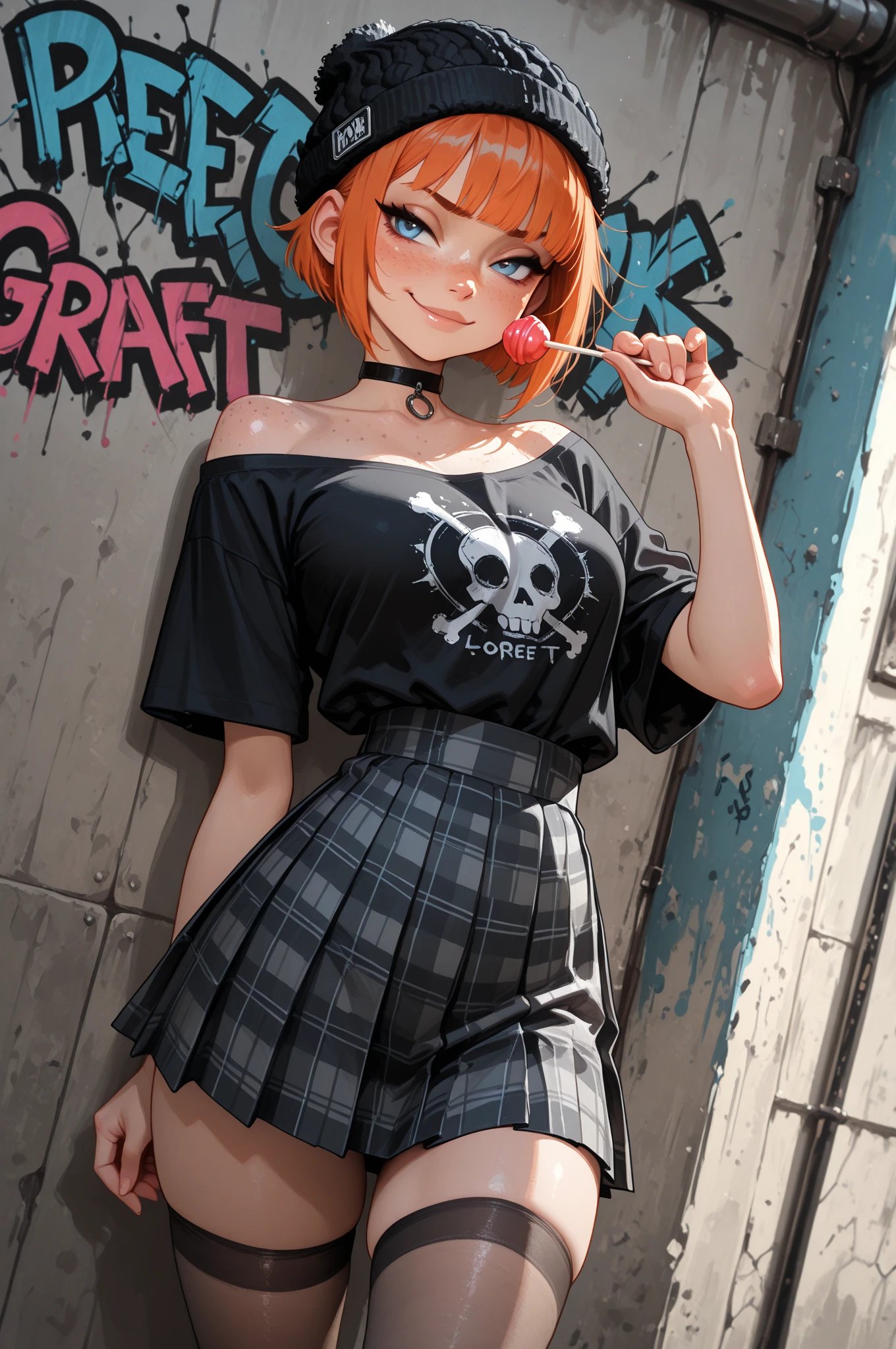 Sophie风格插画：橙发女孩在都市公园