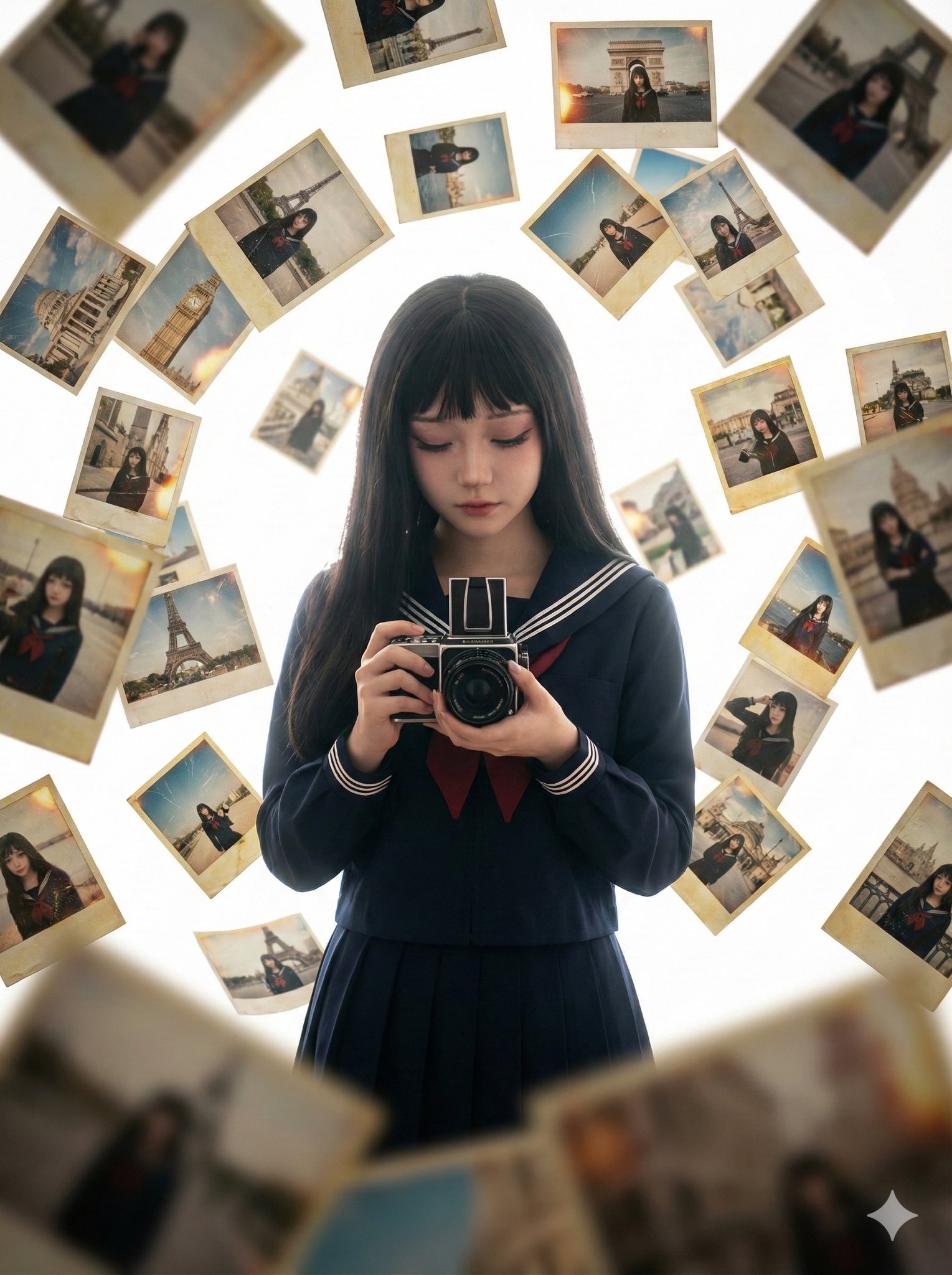 AI艺术作品：亚洲女孩与相机