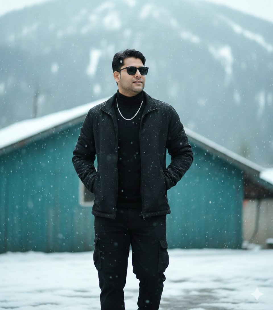 冬日街头年轻男子肖像