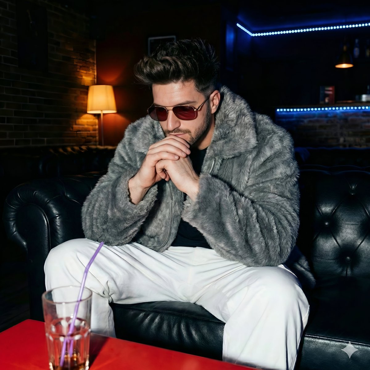 霓虹灯光下的沉思