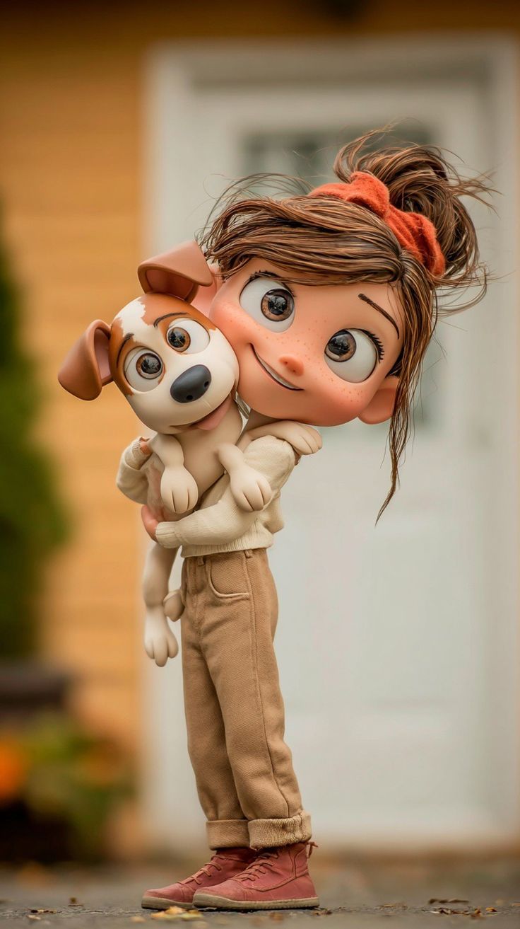 可爱风格化3D女孩与小狗