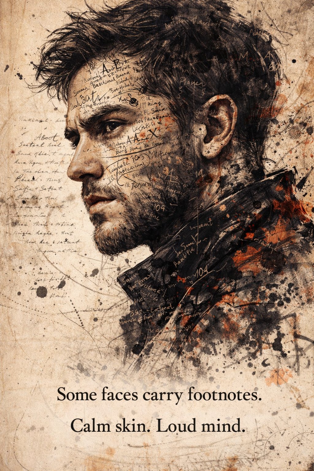 抽象墨水素描混合媒体插画肖像