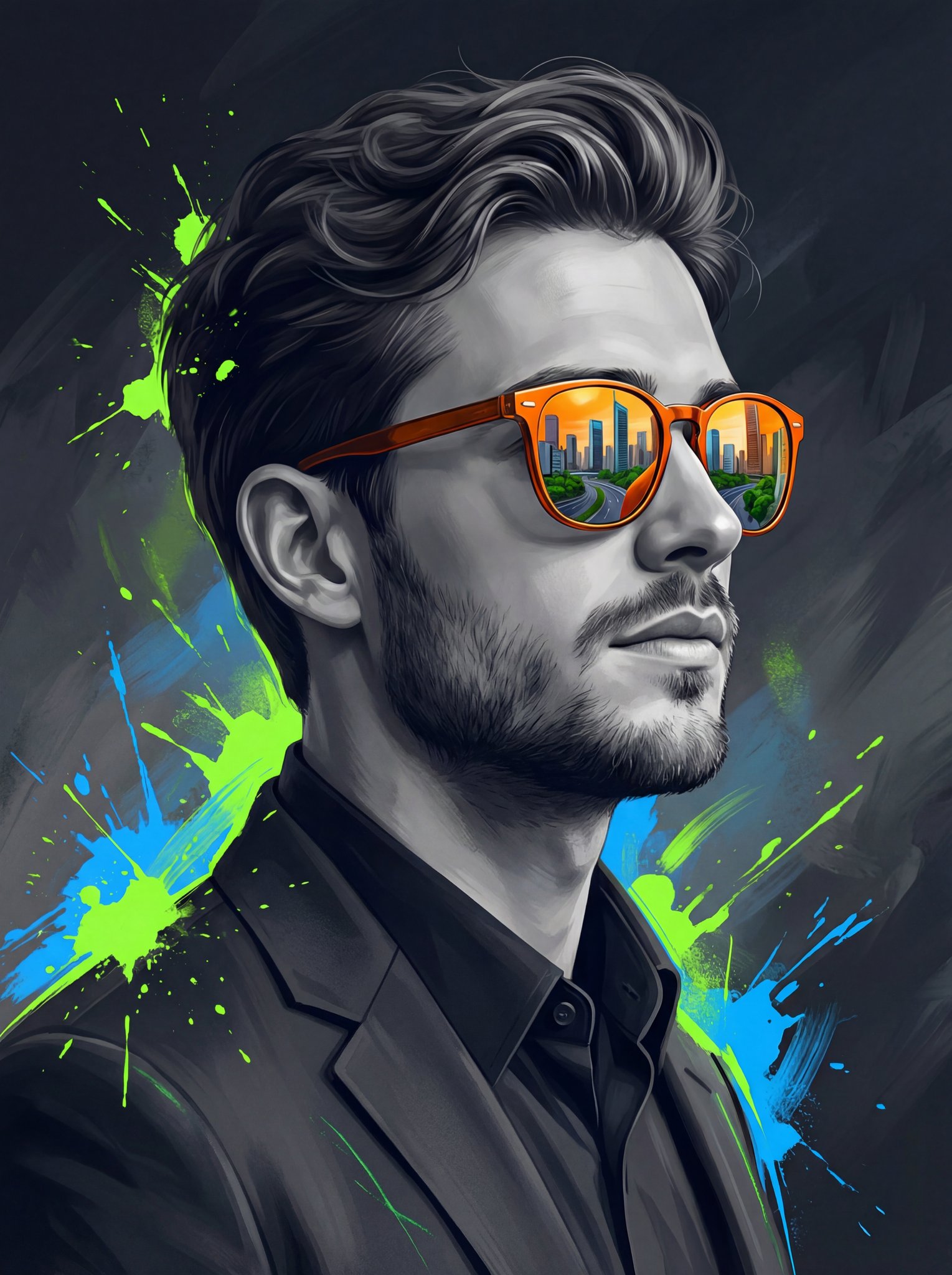 现代城市风景下的东方欧洲男性