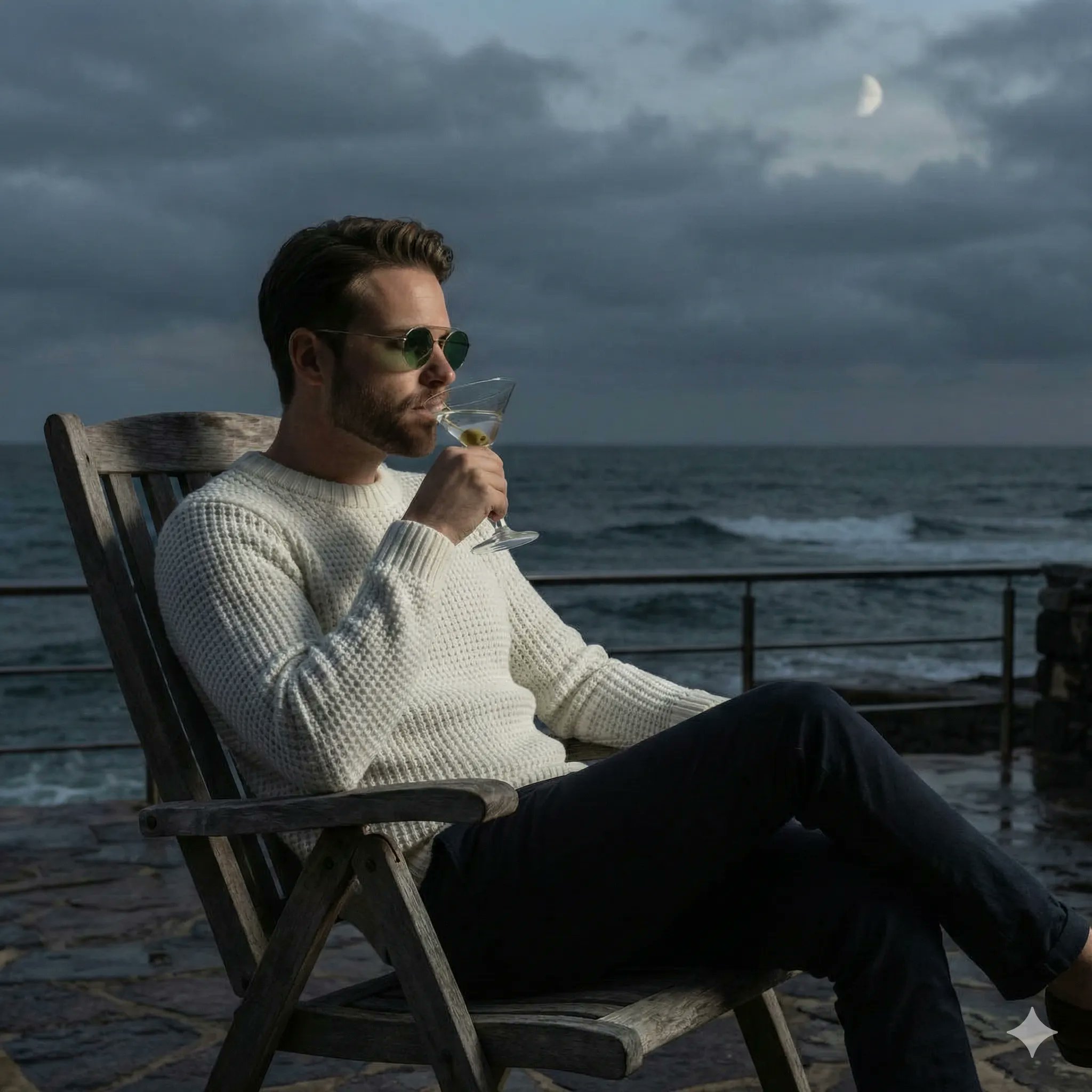 夜晚海边电影场景